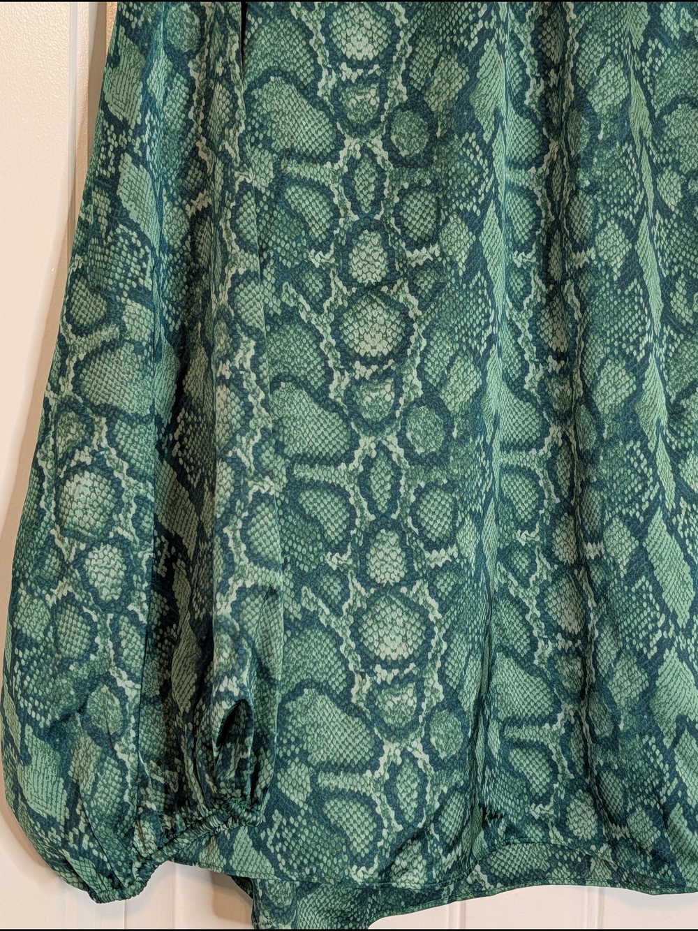 Sugar Lips Plus Size Green Snake Print Long Sleeve Mock Neck Blouse - Picture 3 of 11